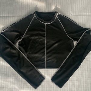 Black Cropped Long Sleeve with White Stitching